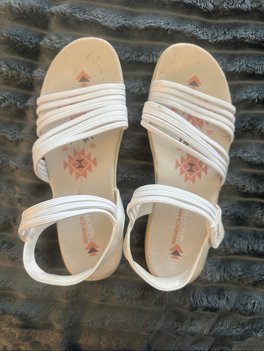 Skechers White Strappy Comfort Sandals with Subtle Pink Memory Foam insole